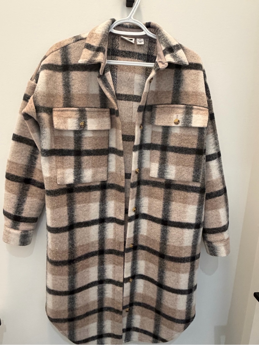 Noisy May Oversized Plaid Shacket in Beige, Cream and Black